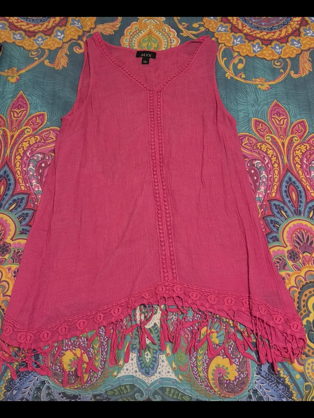 ALYX Hot Pink Crochet-Trim Fringe Camisole